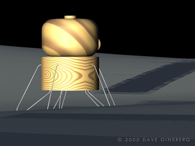Rendering of wooden Lunar Module by Dave Ginsberg, trueSpace, 2000