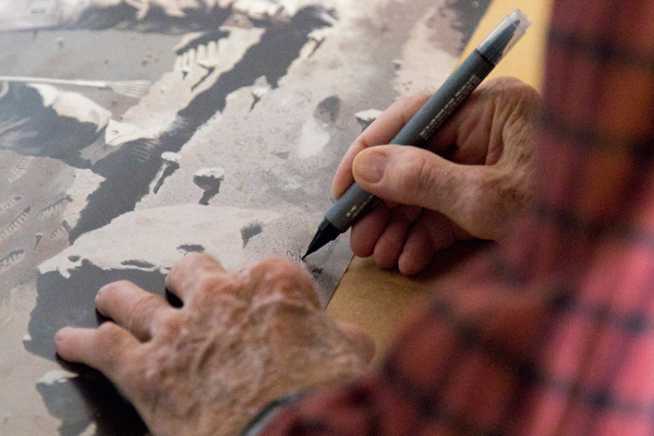 Pierre numbering (3 of 50) and personalizing my print of his Apollo 12 painting