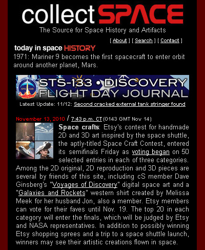 collectSPACE website feature story about Etsy Space Craft contest